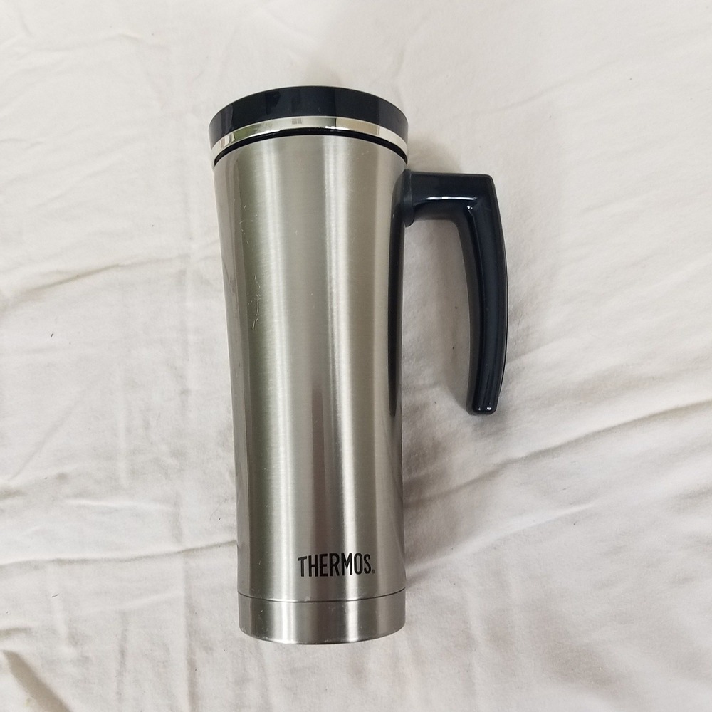 Thermos Travel Mug 16oz Silver Vacuum Insulated Stainless Steel NS100 NWOT